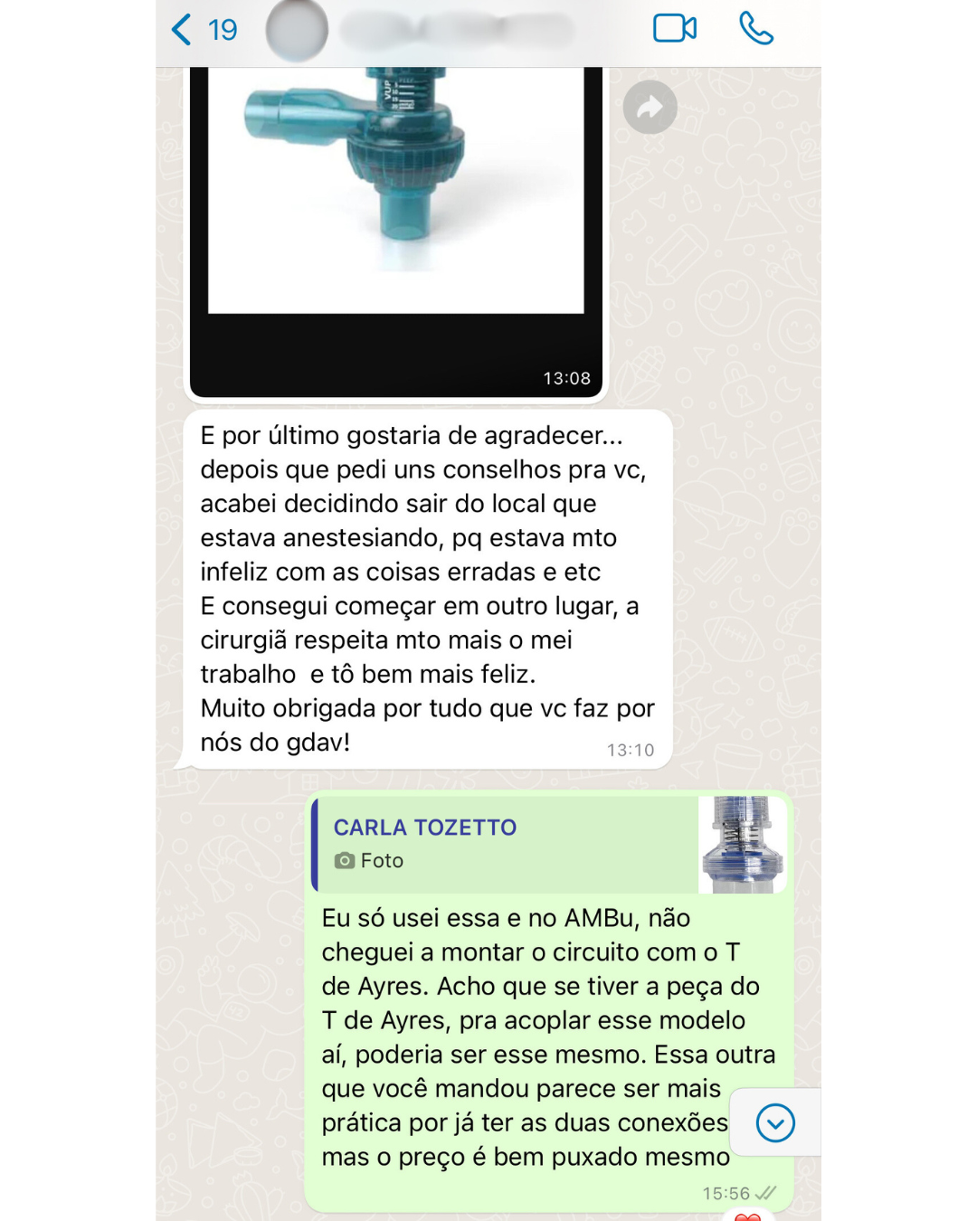 Depoimento anonimizado de aluno GDAV via WhatsApp