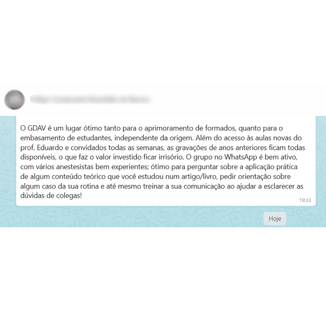 Depoimento anonimizado de aluno GDAV via WhatsApp