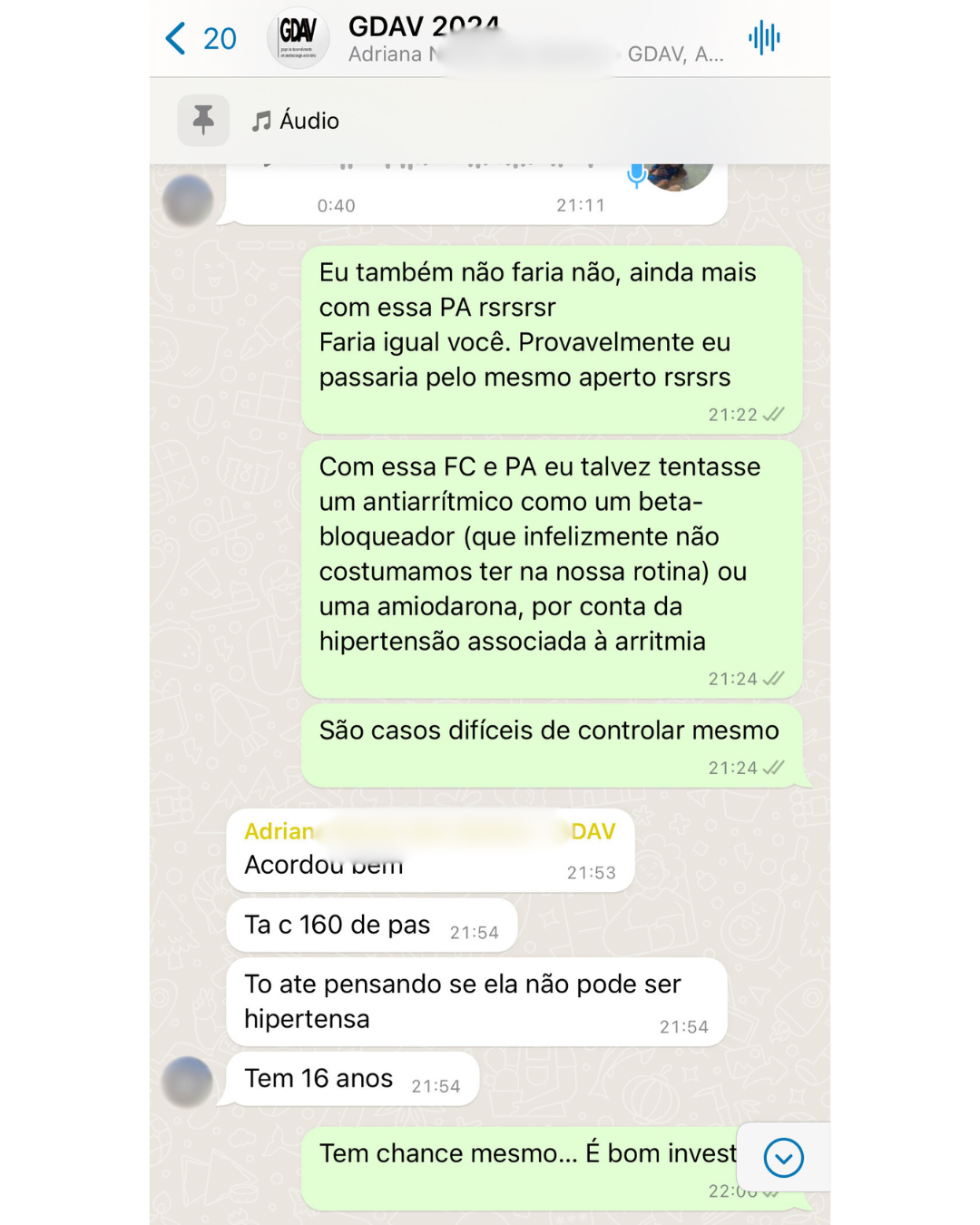 Depoimento anonimizado de aluno GDAV via WhatsApp