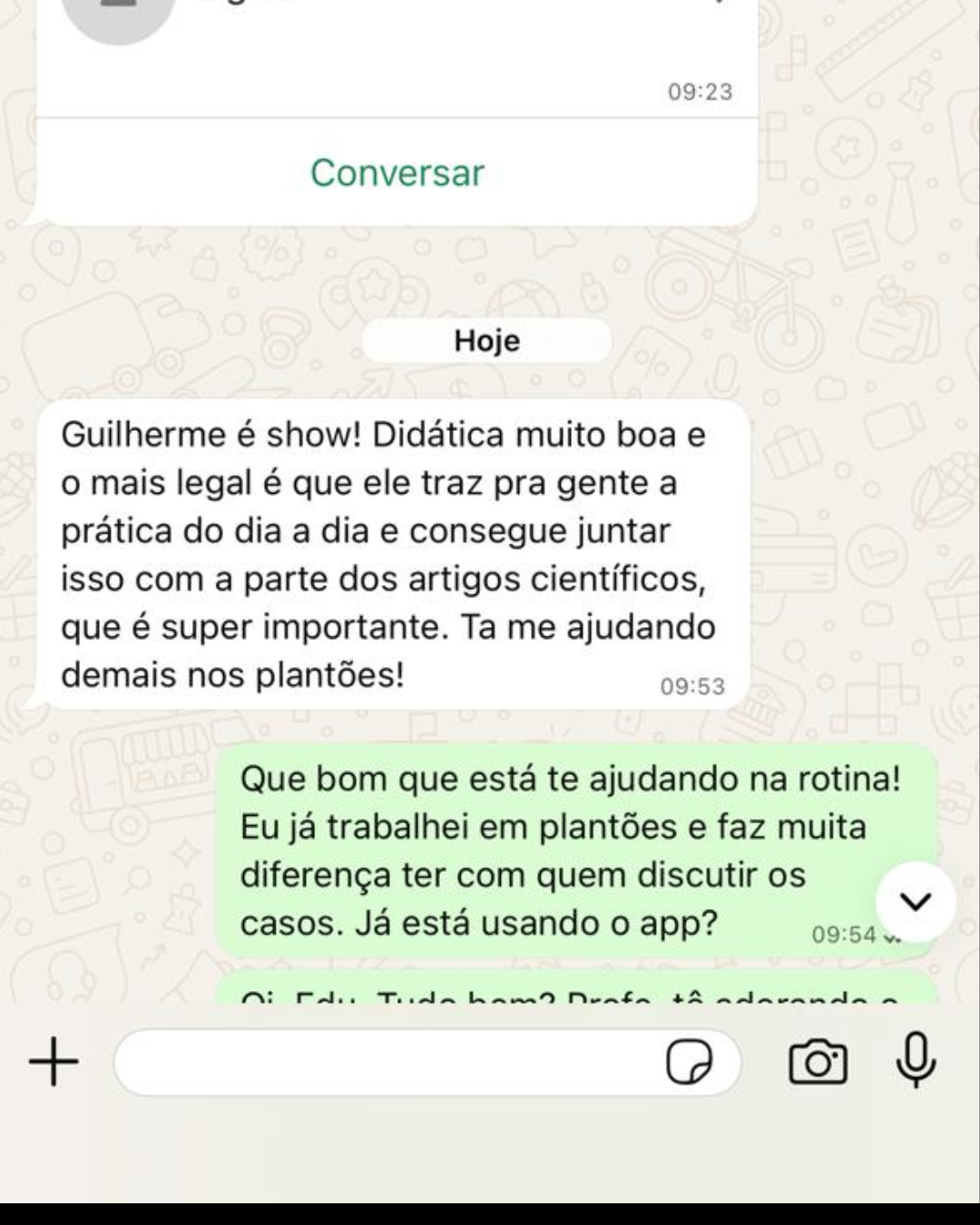 Depoimento de aluno GDETIV via WhatsApp