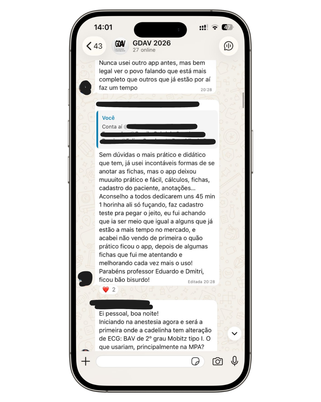 Depoimento de usuário do app GDVet via WhatsApp
